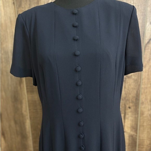 Talbots Vintage Pleated Maxi Dress Faux Buttons Navy Women's Size 12 - Picture 8 of 13